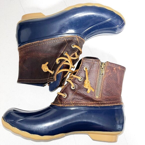 SPERRY Women's Saltwater Duck Boot Leather Size 9 US Brown Blue Gum Rubber Zip - Picture 5 of 8